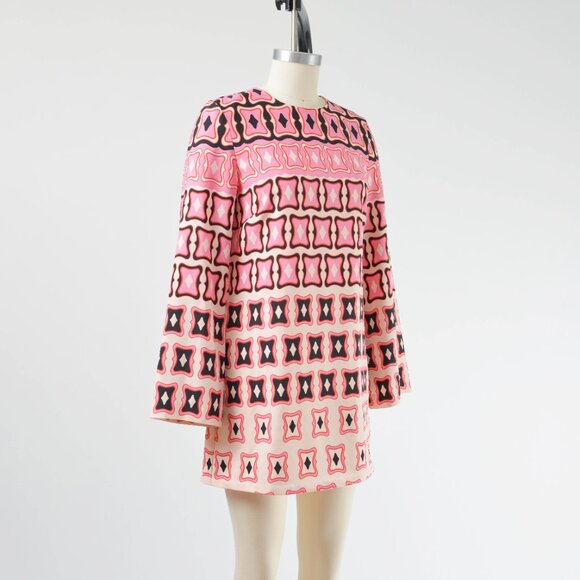 Zara Retro Mod Geometric Printed Mini Dress Long Sleeve Small - Picture 3 of 7